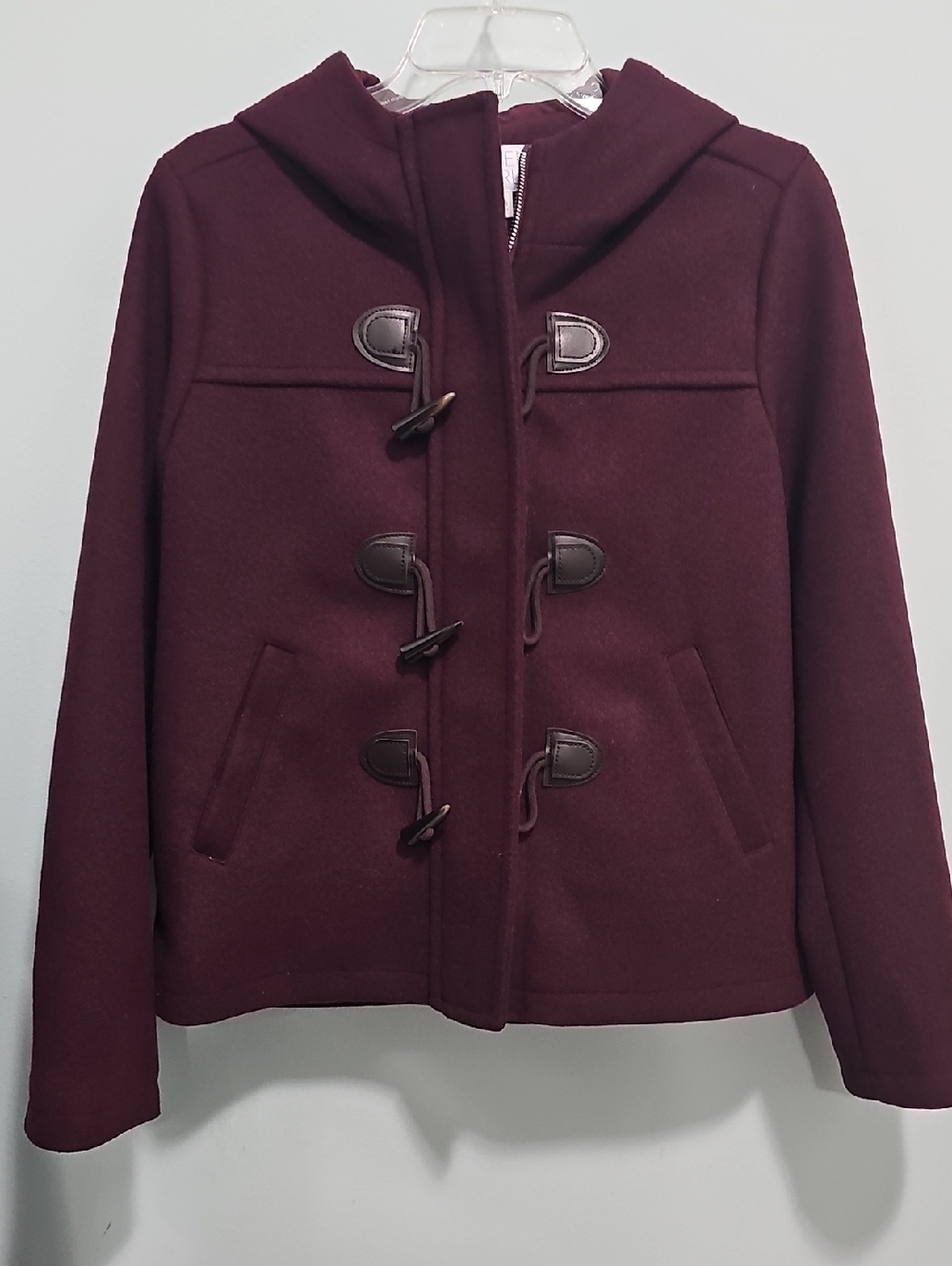 Women's Time&TRU Size Small New WithoutTags Wool Toggle Hooded Coat in Deep Wine